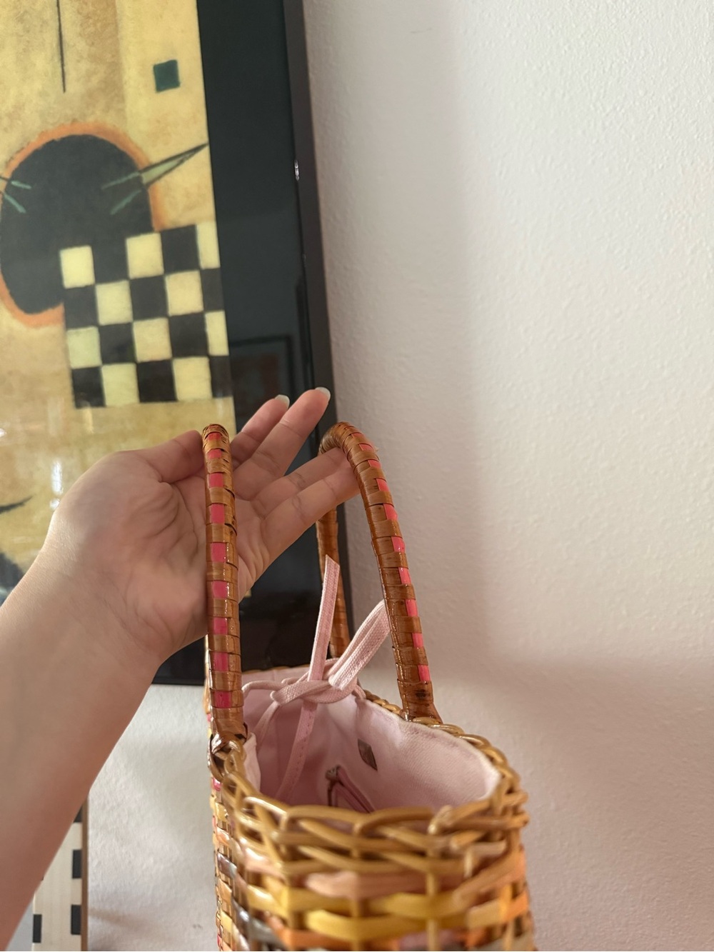 Moschino Multicolor raffia Woven Straw Tote with Pink and Yellow Accents - Picture 2 of 6